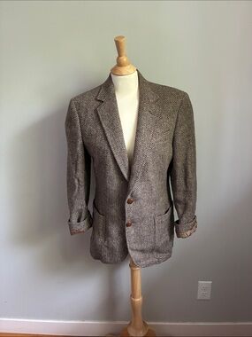 Vintage 1979 Tramp Union Made Canada Wool Tweed Blazer Sport Coat Sz 40 Brown